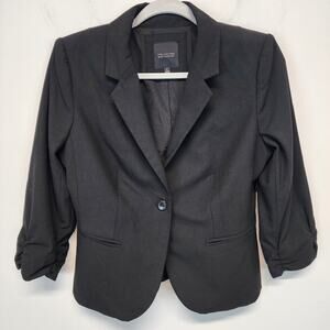 The Limited Ruched Sleeve Blazer Size S Black One Button 3/4 Sleeve Darted Waist